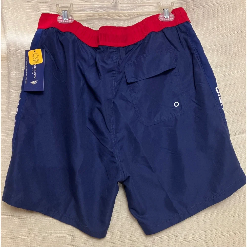 U.S. Polo Assn Swim Trunks Mens XL Navy Blue New Side Stripe UPF 50 Shorts